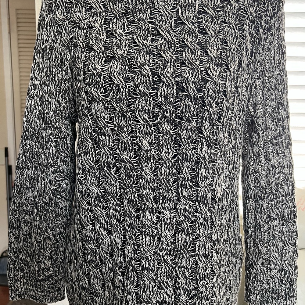 Eileen Fisher Women’s Black and White Knit Sweater 100% Organic Cotton
